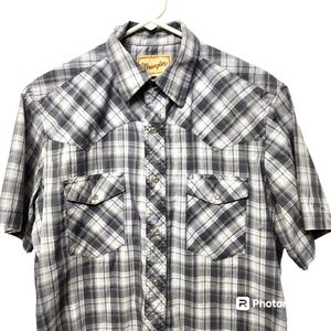 Wrangler Mens Western Pearl Snap Plaid‎  Short Sleeve Shirt Size Medium